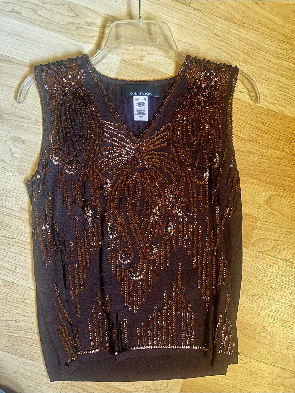 Jones New York Brown Tank Top with Copper Sequin Accents